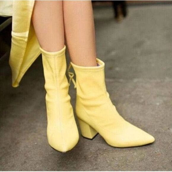 NIB Anine Bing Chloe Leather Ankle Boots Popcorn Yellow Size 37/ US 7 - Picture 10 of 16